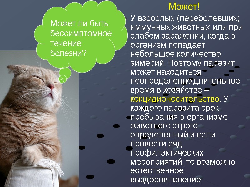 Может!  У взрослых (переболевших) иммунных животных или при слабом заражении, когда в организм